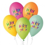 Lateks baloni - Happy Birthday, 5/1 - 30 cm, pisani