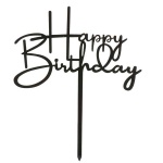 Tortni topper Happy Birthday črni  - plastika